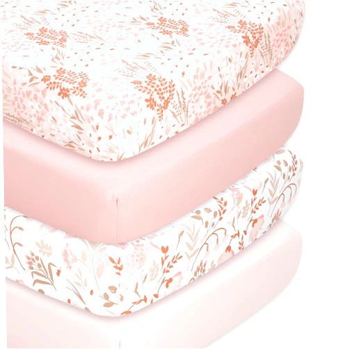 The Peanutshell 4-Pack Fitted Crib Sheet Set - Super Soft & Breathable Baby Girl Crib Sheets, Nursery Decor, Fit for Standard Mattress Cover- Whimsical Floral