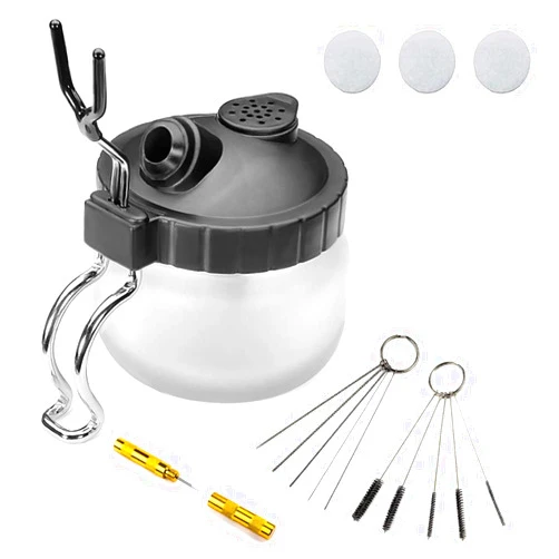 Spedertool 4 Set Airbrush Cleaning Kit Airbrush Cleaning Pot with Air Filter Mat and Holder,Nozzle Cleaning Needle,5pcs Brushes Set,5pcs Dredging Needles Kit