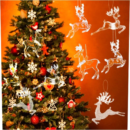 Hungdao Set of 12 Hanging Reindeer Ornament Crystal Acrylic Holiday Reindeer Figurines Deer Clear Christmas Ornaments for Christmas Tree Indoor Home Decoration, 2.7 Inch, 3.1 Inch, 4 Styles