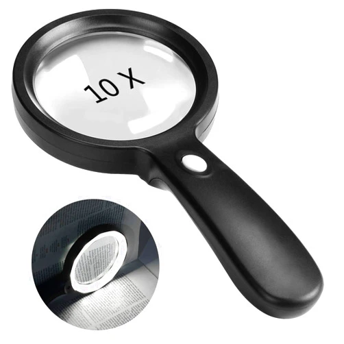 JMH Magnifying Glass with Light, 10X Handheld Large Magnifying Glass 12 LED Illuminated Lighted Magnifier for Macular Degeneration, Seniors Reading, Soldering, Inspection, Coins, Jewelry, Exploring