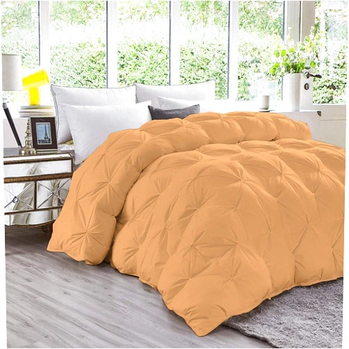 TONY'S TEXTILES 1 PC Pinch Pleated Comforter Premium Super Soft 600 GSM All Season Pintuck 1000 Thread Count | 100% Egyptian Cotton Super Soft - Full/Queen Size, Sand Color