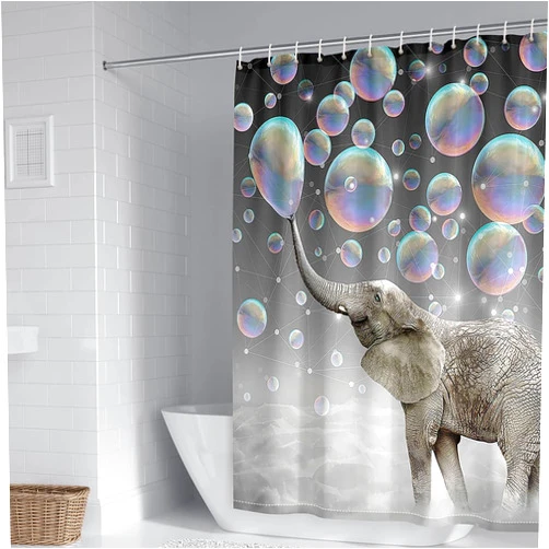 Aokarry Elephant Bubble Hotel Quality Shower Curtain, Polyester Animal Shower Curtain Gray Shower Curtain for Bathroom, 120x180cm