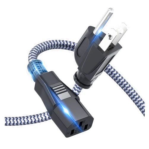 Goalfish Power Cord, Goalfish 3 Prong AC Power Cable 6.6FT(2m) Nylon Braided Replacement 3 Pin Power Cord UL Certified for Computer, TV, Monitor, Printer, PC, Projector, Power Supply Cable