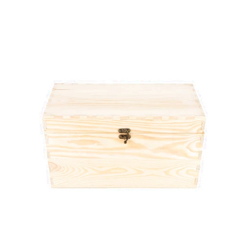 JJSQYLAN JJSQ Large Wooden Storage Box with Hinged Lid Rectangle Unfinished Unpainted Accessories Storage Wood Box for Crafts DIY Decoration Natural 13.8