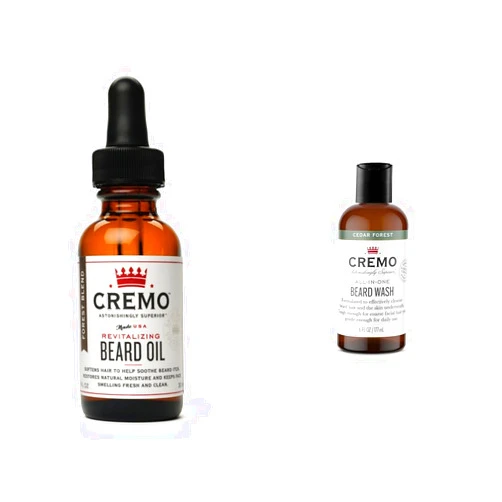 Cremo Beard Oil, Revitalizing Cedar Forest, 1 fl oz - Restore Natural Moisture and Soften Your Beard & Cedar Forest All-In-One Beard and Face Wash, Specifically Designed To Clean Coarse Facial Hair