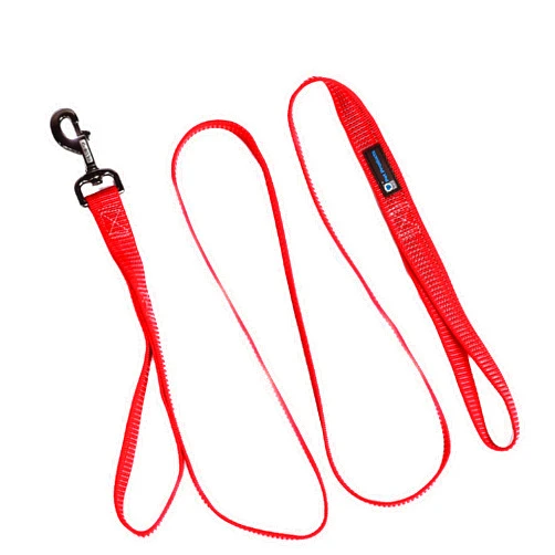 Blue-9 Reflective Dog Leash, Double Attachment 6 Foot Adjustable Lead with 3M Reflective Stitching for Obedience, Running, and Agility Training, Made in The USA, Small/Medium, Red