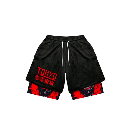 GORGLITTER Men's 2 in 1 Graphic Workout Running Shorts Quick Dry Drawstring Waist Mesh Athletic Shorts with Liner