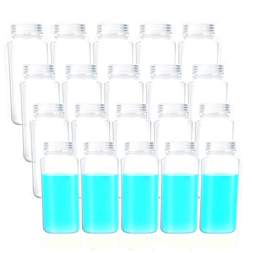 Hoolerry 20 Pcs 16oz/ 500ml Plastic Sample Bottles Laboratory Grade Polypropylene Wide Mouth Reagent Bottles Clear Liquids Storage Containers with Lids Leak Proof Containers for Lab Classroom