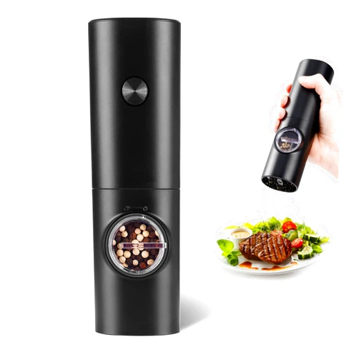 Gulex Electric Pepper Grinder or Salt Mill, Battery Powered Automatic Pepper Mill, Ceramic Grinder with Adjustable Coarseness, LED Light, and Salt Mill Refillable, One Hand Operation (1 pack)