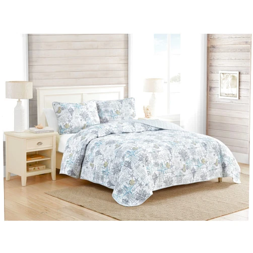 Tommy Bahama - King Quilt Set, Reversible Cotton Bedding with Matching Shams, Lightweight Home Decor for All Seasons (Aregada Dock Green/Sky Blue, King)