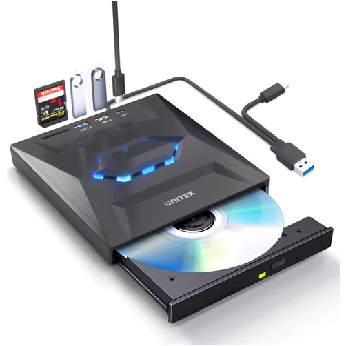 Unitek External CD DVD Drive, USB C Portable CD/DVD +/-RW Drive/DVD Player with SD Card Reader USB 3.0 USB C Hub CD ROM Burner Compatible with Laptop Desktop PC Windows Linux OS Apple Mac