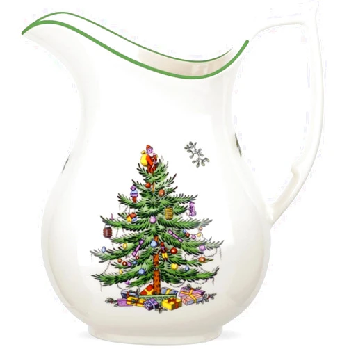 Spode Christmas Tree Pitcher - Festive 36 Ounce Fine Porcelain Jug for Holidays - Ideal for Cocktails, Water, Juice & Lemonade - Dishwasher Safe Serveware with Handle, Drinkware