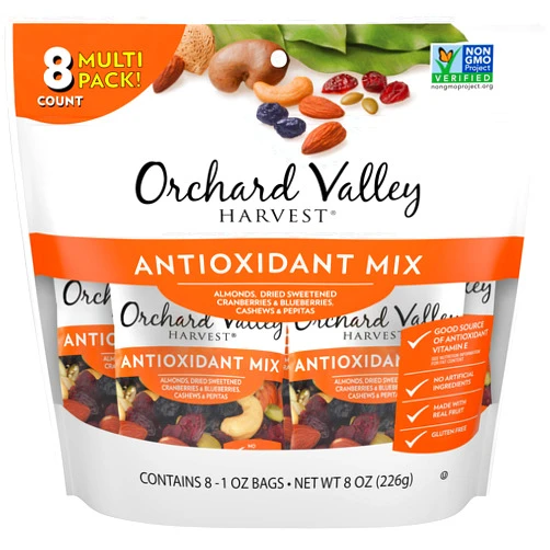 Orchard Valley Harvest Antioxidant Mix, 1 Ounce Bags (Pack of 8), Almonds, Cranberries, Blueberries, Cashews, and Pepitas, Non-GMO, No Artificial Ingredients