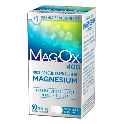 Mag-Ox 400 Magnesium Supplement, Pharmaceutical Grade Magnesium Oxide with 482 mg Per Dose, 60 Tablets