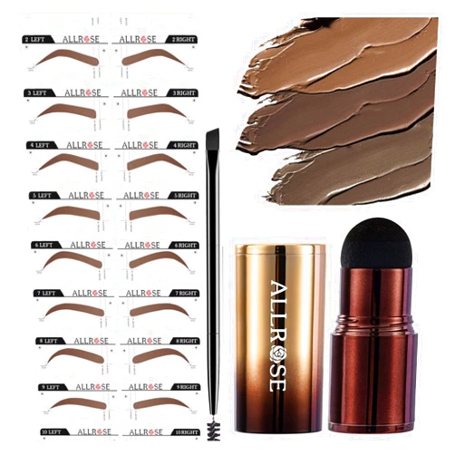 ALLROSE Eyebrow Stencils - Eyebrow Stamp Stencil Kit Perfect Eyebrow Waterproof Eyebrow Stencil Kit, Eye Brow Stencil Kits Brow Stamp, Eyebrow Kit for Women with 20PCS Brow Shaping Kit- LightBrown