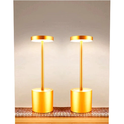 Seihoae 2pcs Cordless LED Table Lamp, 5000mAh Rechargeable Battery, All Metal Body, 3 Level Brightness Dimmable Night Light, Design for Buffet/Couple Dinner/Coffee/Restaurant/Bedroom, Gold Set of 2