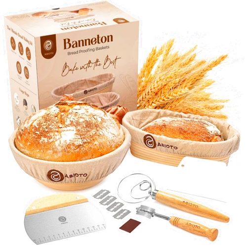 ABIOTO Sourdough Bread Baking Supplies and Proofing Baskets, A Complete Bread Making Kit Including 10