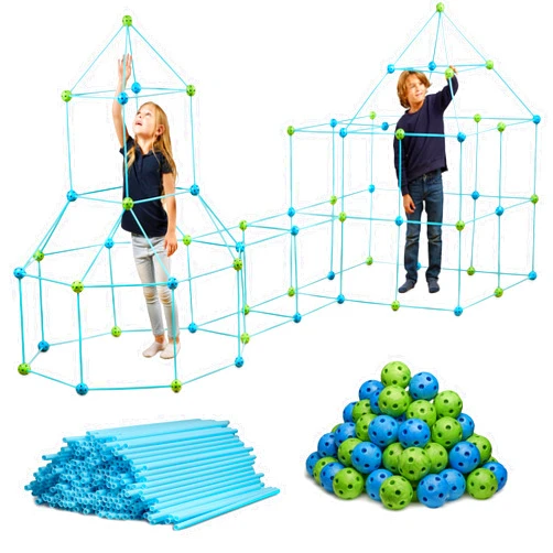 FUNbelievable! 132 Piece Fort Building Kit - Indoor Play Engineering Set with Connecting Sticks & Balls - Creative STEM Building Toys for Kids Play Spaces, Tents & Hideouts