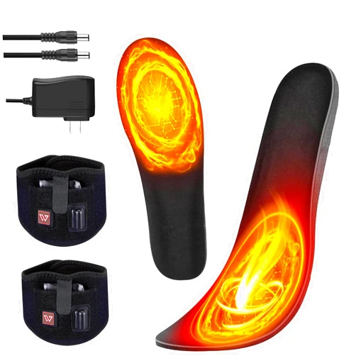 AQveriG Rechargeable Heated Insoles – Up to 12 Hours Heating, 7.4V 2700mAh Battery, Button Control Foot Warmers for Men & Women, Ideal for Hiking, Camping, Outdoor Use
