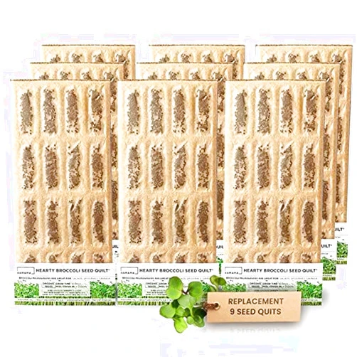 HAMAMA Microgreens Growing Kit Replacements - Broccoli Indoor Sprouts Mat - Seed Quilts Easy Setup Pack of 9 - No Tray Only Seeds Refills