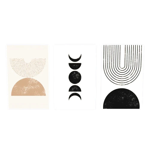 XMJJQQ Mid Century Boho Minimalist Canvas Wall Art Set of 3 Geometric Aesthetic Poster Beige Sunrise Rainbow Line Art Black Moon Phase Abstract Pictures Wall Decor for Bedroom 12x16in Unframed
