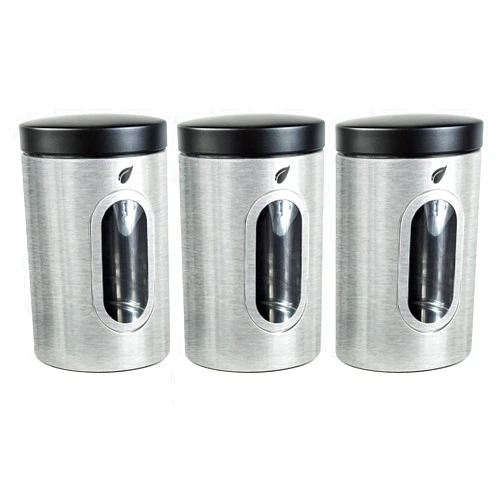 Self-Care Stainless Kitchen Canisters - Modern Kitchen Decoration of Canister Set with Multiple Preservation Purposes by Tight Sealed Lids, Good for Wedding Gifts Kitchen Canisters Set of 3(SC-001)