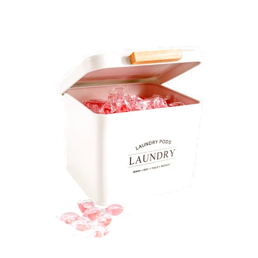 Candco Metal Laundry Pods Container with Hinged Lid, Farmhouse Laundry Pods Holder Detergent Pod Container for Laundry Room Organization and Storage (Cream)