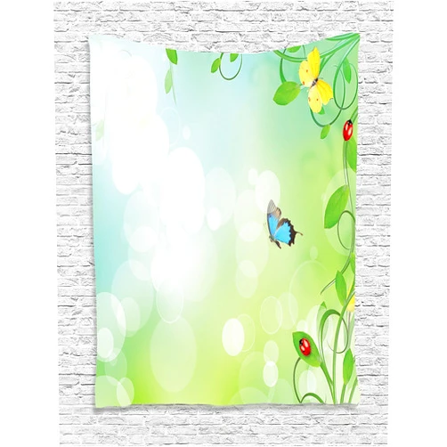 Ambesonne Ladybugs Tapestry, Spring Theme Flowers Bug and Butterflies Transformation Morph Print, Wall Hanging for Bedroom Living Room Dorm Decor, 60
