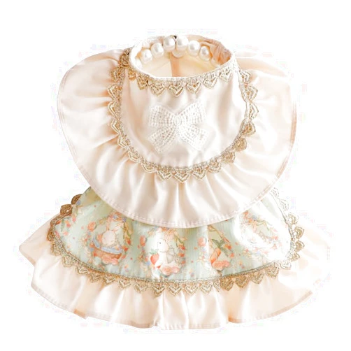 AZA Dog Princess Dresses for Small Dogs Cat Lolita Lace Bow Clothes Candy Costume Green Bunny Pet Girl Cute Coat Outfits Spring Costumes Summer (S,Green Bunny)