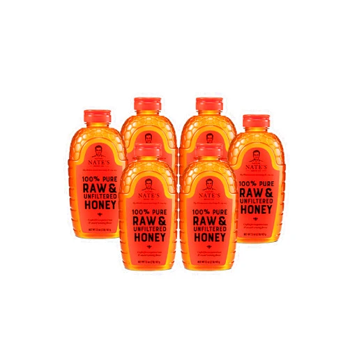 Nature Nate's Nate's 100% Pure, Raw & Unfiltered Honey - Award-Winning Taste, 32oz. Squeeze Bottle (6 Pack)