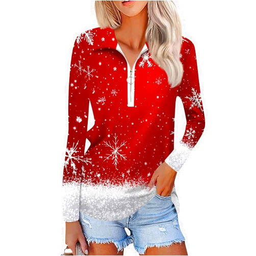 GOFULY Christmas Shirts for Women 2024 Half Zip Sweatshirt Long Sleeve Shirts Winter Oversized Tops Xmas Trees Print Clothes