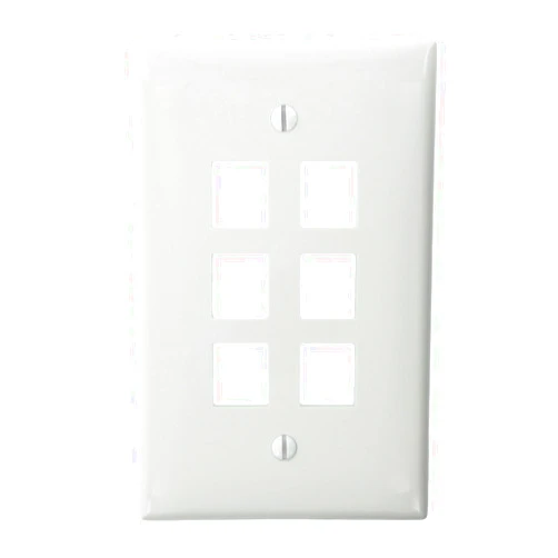 Leviton 41091-6WN QuickPort Midsize Wallplate, Single Gang, 6-Port, White