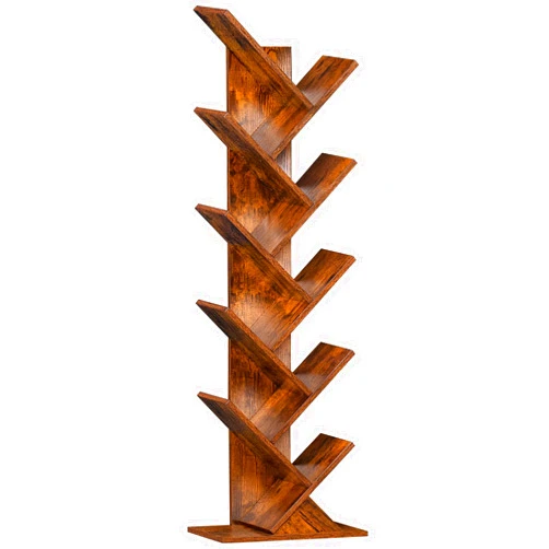 SHEEPAM 10 Tier Tree Book Shelf, Floor Standing Wood Bookshelf for Narrow Space, Storage Organizer Bookshelves for Books/CDs/Magazine, Bookcase with Shelves for Home Office, Living Room - Brown