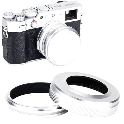 JJC Mark V Metal Lens Hood Protector with 49mm Filter Adapter Ring for Fujifilm X100VI X100V X100F X100T X100S X100 Replace Fuji LH-X100 Lens Hood & AR-X100 Adapter Ring, Fits Original Lens Cap/Silver