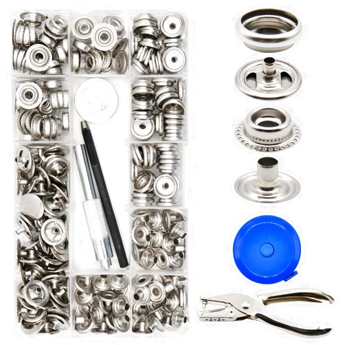 YLINKM Canvas Snaps and Fasteners, 244 Pieces 0.6inch Stainless Steel Snap Fastener Kit, Heavy Duty Snap Press Stud Cap Button with Pliers, 3 Setting Tools and Tape Measure