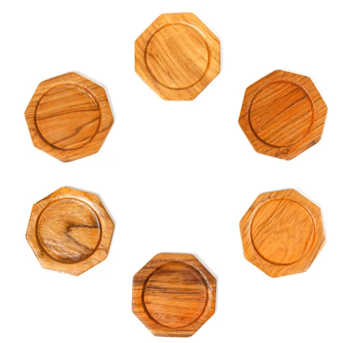 ChuanChom Teak Wood Drink Coasters Set of 6 100% Natural Teakwood,Wood Coasters for Any Protect Table Type Absorbent Heat Resistant Reusable Desk Coaster,Brown