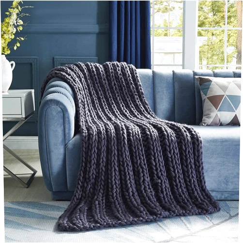 Cozy Tyme T177-20DGT-UE 50 x 70 in. Sinclair Channel Knit Throw Blanket, Dark Grey
