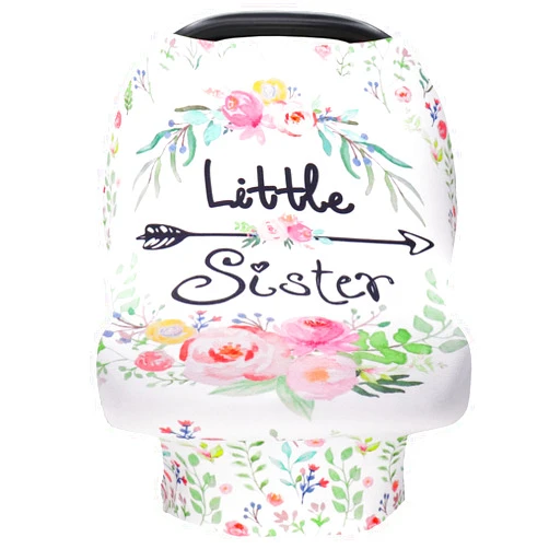 SWESEN Baby Car Seat Covers Girls, Little Sister Car Seat Canopy for Infant, Multiuse Nursing Covers, Floral Theme Newborn Carrier Cover Summer, Breastfeeding Scarf, Ultra-Soft Breathable