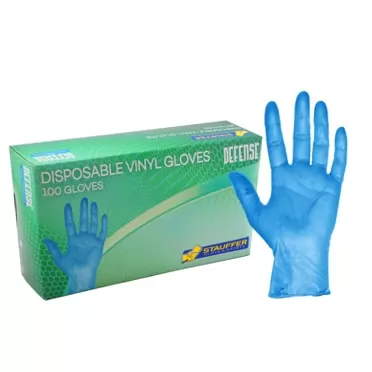 Stauffer Glove & Safety Blue Disposable Vinyl Gloves, Stauffer Defense, Powder Free, 10