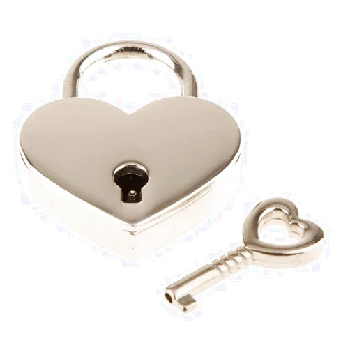 Wendin 1 Pieces Metal Heart Shaped Polished Padlock Wedding Bow Lock Jewelry Box Storage Box Lock Diary Book Skeleton Key Replacement Handbag Bag (Silver, 1 Piece)