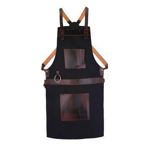 Nesko Sports Top Grain Leather Black Canvas Crossbody Apron Butcher Apron - BBQ Apron - Cooking Apron - Blacksmith Apron - Woodwork Apron - Christmas