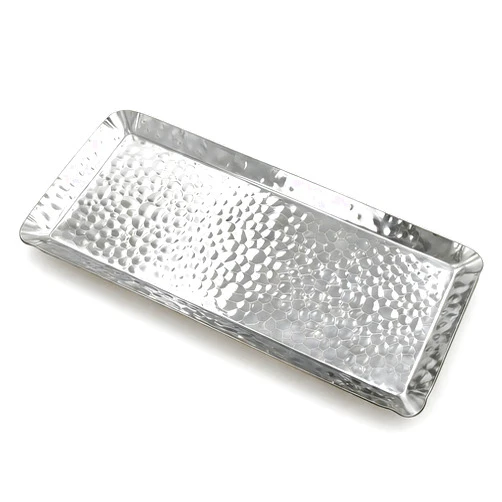 Nexyetnov Nexvetnov Hammered Stainless Steel Decorative Tray, Silver, 1 Pack