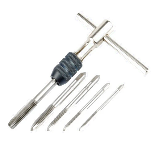 YAKAMOZ Ratchet T-Handle Tap Holder Wrench with 5Pcs Metric M3 M4 M5 M6 M8 Machine Screw Taps Set T Type Thread Tapping Tool