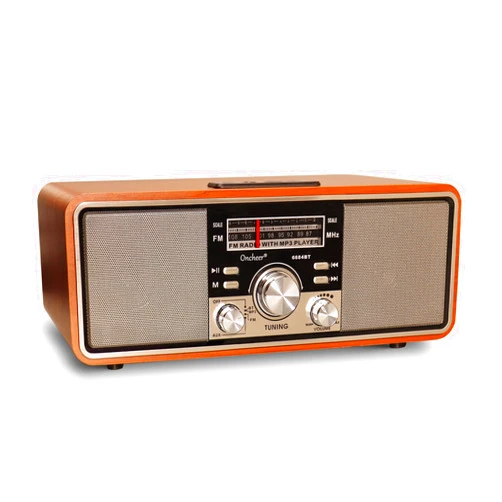 ONCHEER Retro Vintage FM Radio for Home, Wood Speaker Radios with Bluetooth TWS Pairing, Dual Horns Loud Sound, Battery Powered, Room Shelf Classical Decor Support TF Card/USB Player/AUX in