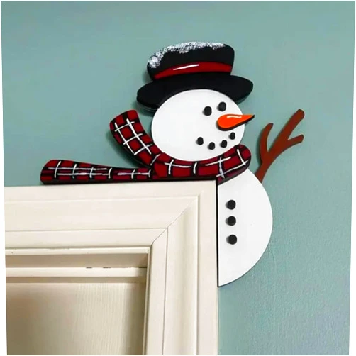 Generic 2024 Christmas Door Topper Holiday Home Decor, Funny Snowman Santa Claus Top Door Frame Corner Sign Decorations, New Funny Windows Walls DIY Craft for Christmas Party Ornament (Snowman)