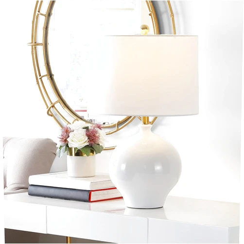 SAFAVIEH Lighting Collection Kemli Modern White Ceramic 24-inch Bedroom Living Room Home Office Desk Nightstand Table Lamp (LED Bulb Included)