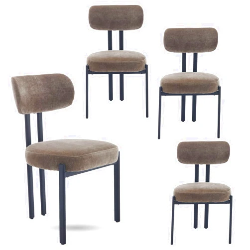 LukeAlon Chenille Dining Chairs Set of 4, Modern Upholstered Armless Kitchen Chairs with Black Metal Legs Curved Back Dining Room Chairs Reception Chair for Living Room Office, Green