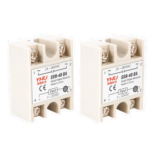 BlueStars Solid State Relay SSR-40DA DC to AC Input 3-32VDC Output 24-380VAC 40A Single Phase Semi-Conductor Relay Module - Pack of 2 - Control 3-32V DC Load 24-380V AC