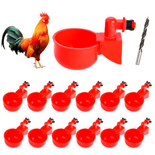 VSSAW Chicken Water Cups, 12pcs Automatic Chicken Water Feeder, Poultry Waterer Kit Suitable for Chicks, Duck, Goose, Turkey and Bunny, 12-Pack