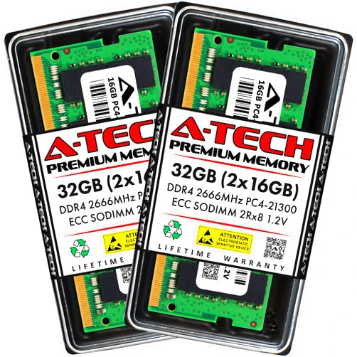 A-Tech 32GB (2x16GB) RAM Replacement for Synology D4ECSO-2666-16G, D4ES01-16G | DDR4 2666MHz PC4-21300 ECC SODIMM 2Rx8 1.2V Memory Upgrade for NAS DiskStation, RackStation, FlashStation, & NVR DVA